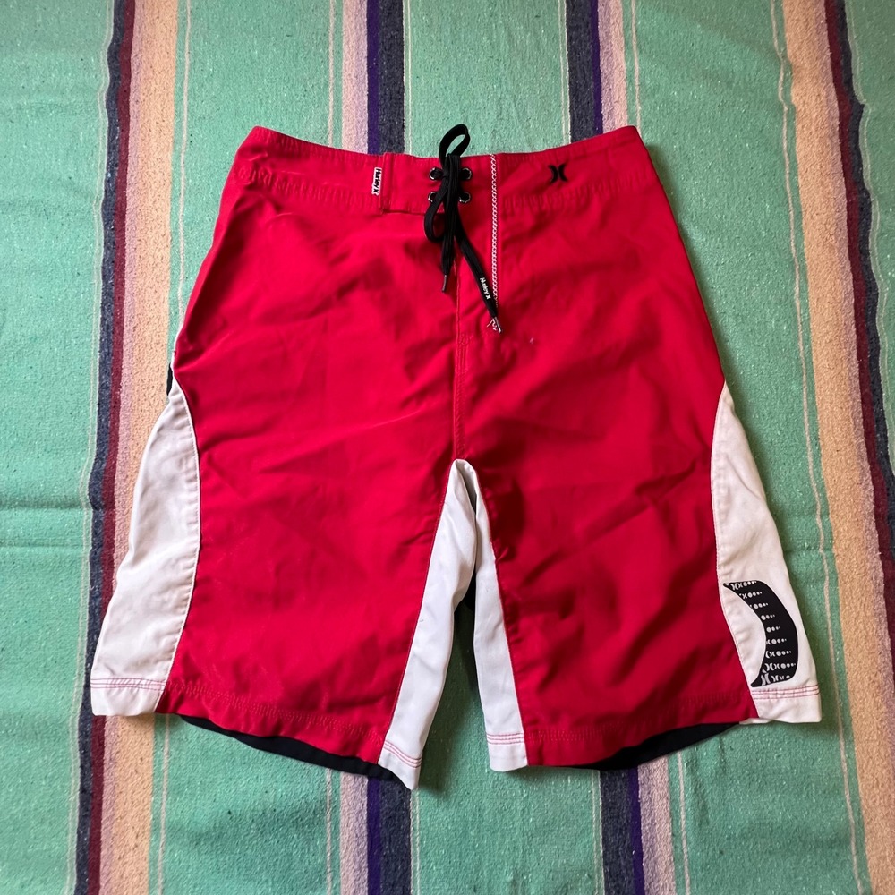 Hurley Board Shorts Mens 30 Red Colorblock Swim Trunks MBM04ROU